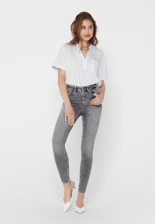 ONLY - Agnes short sleeve top - white & blue 