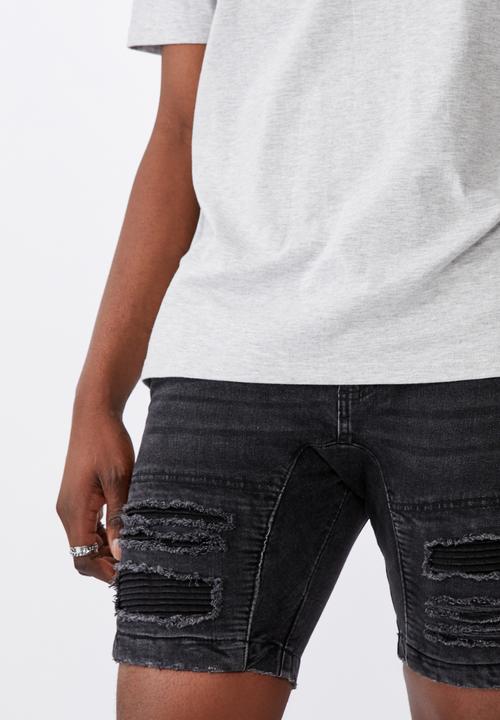 Factorie - Semi moto denim short - washed black