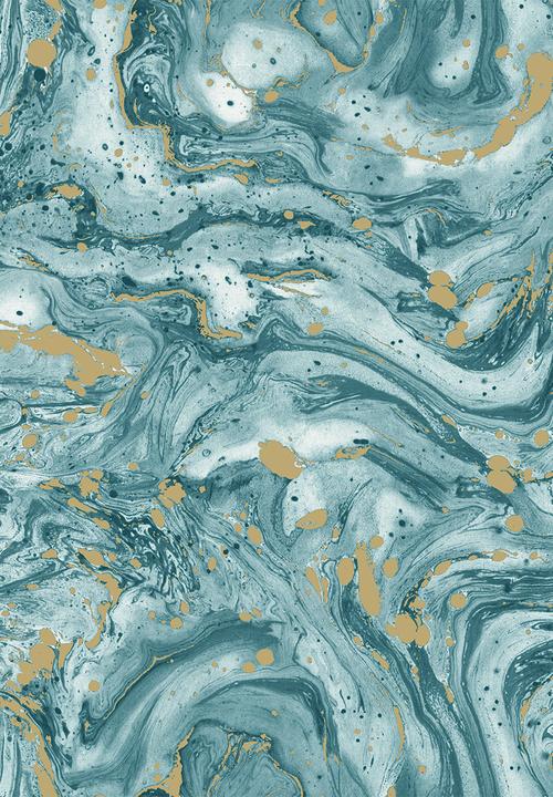 Sixth Floor - Marble swirl printed vinyl wallpaper - blue & gold