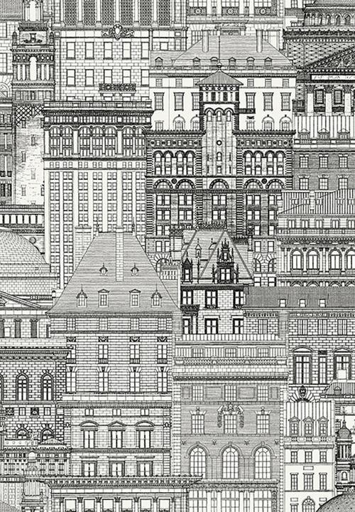 Sixth Floor - City printed vinyl wallpaper - black & white