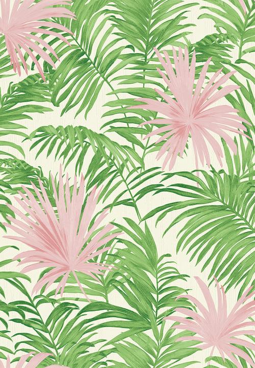 Sixth Floor - Palm leaves printed vinyl wallpaper - green & pink