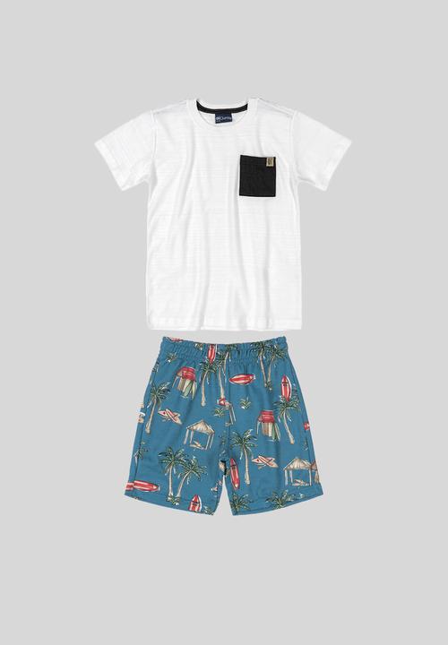Quimby - Boys tee & printed sweat short set - white