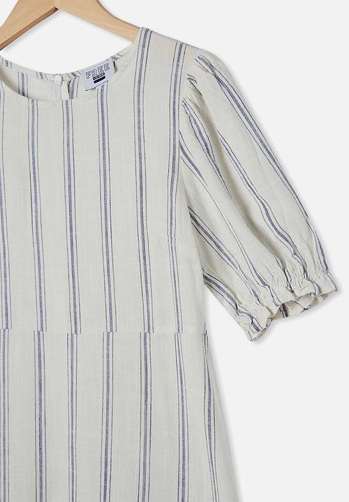 Free by Cotton On - Paris short sleeve dress - vanilla blue stripe