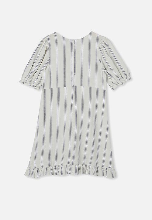Free by Cotton On - Paris short sleeve dress - vanilla blue stripe