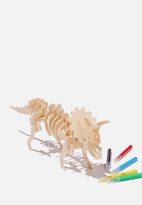 Cotton On - Wooden 3d puzzle and markers - triceratops