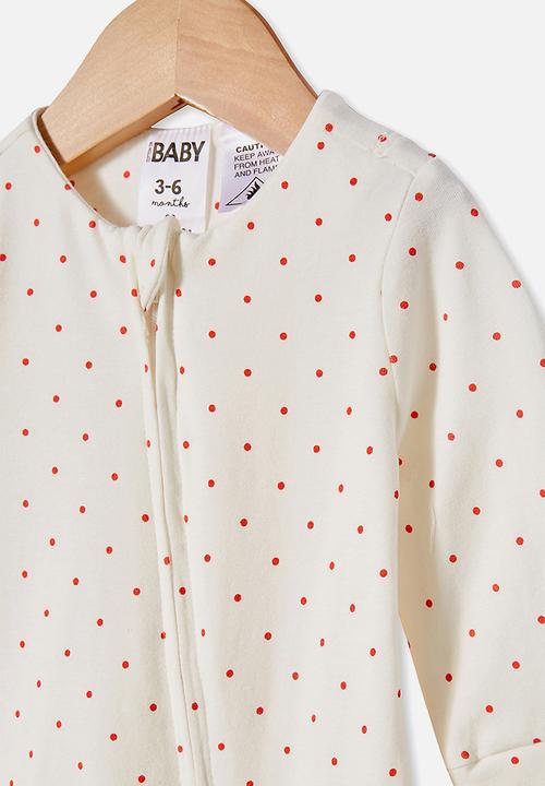 Cotton On - The long sleeve zip romper - off white & red 