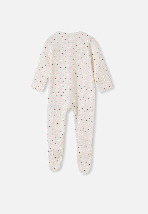 Cotton On - The long sleeve zip romper - off white & red 