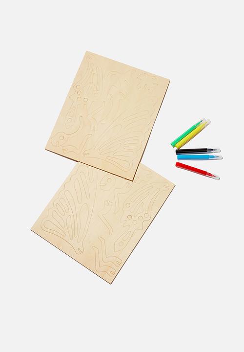 Cotton On - Wooden 3d puzzle and markers - butterfly