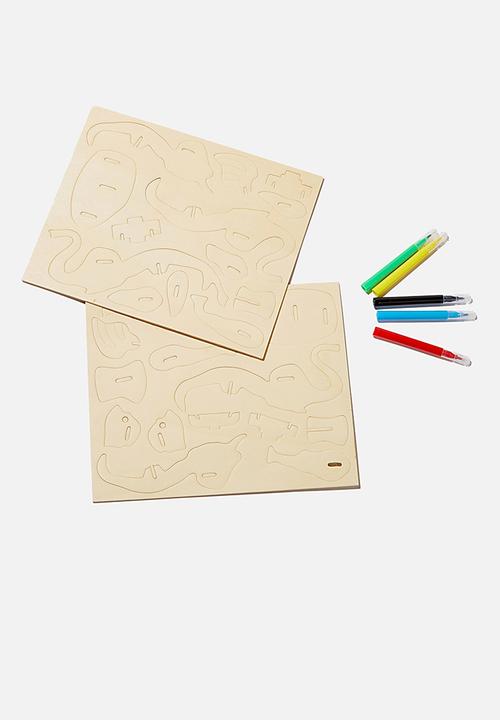 Cotton On - Wooden 3d puzzle and markers - elephant