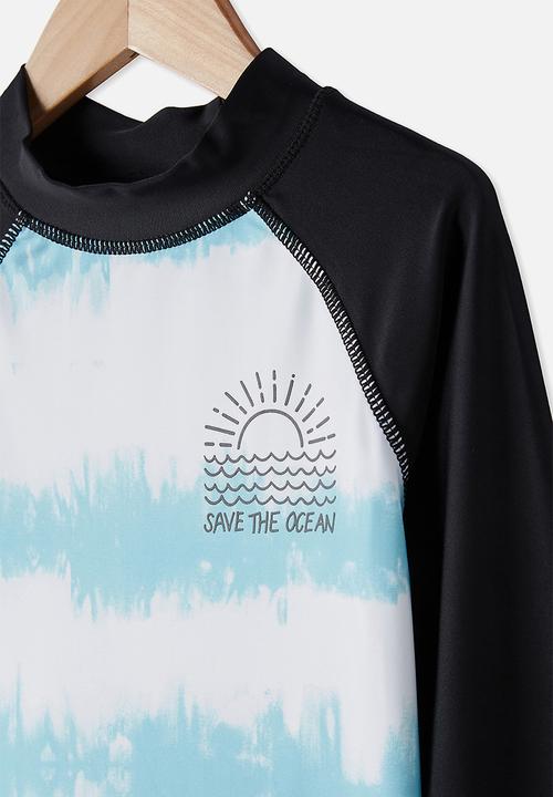 Cotton On - Flynn long sleeve raglan rash vest - blue & black 