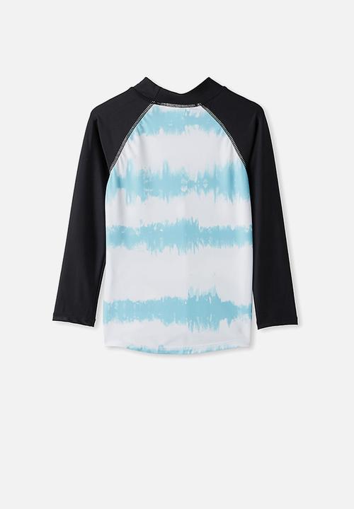 Cotton On - Flynn long sleeve raglan rash vest - blue & black 