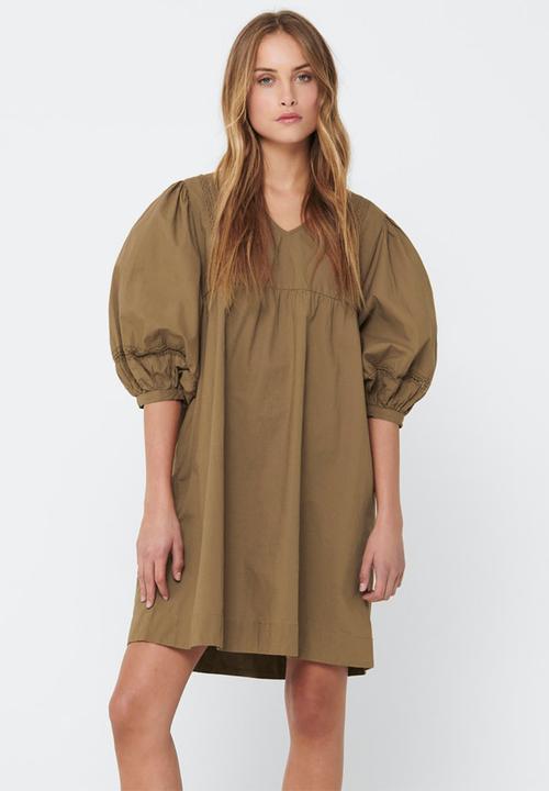 Jacqueline de Yong - Vita puff sleeve dress - toasted coconut beige