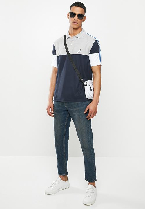 Nautica - Navtech striped polo - grey & navy