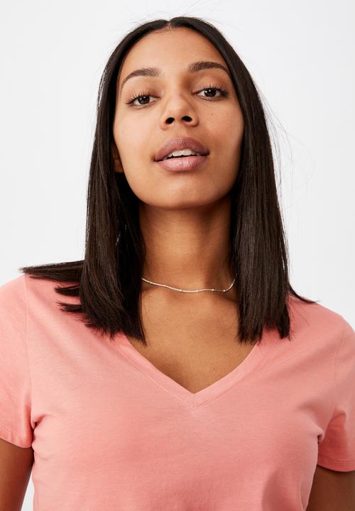 Cotton On - The one fitted V tee - musk pink