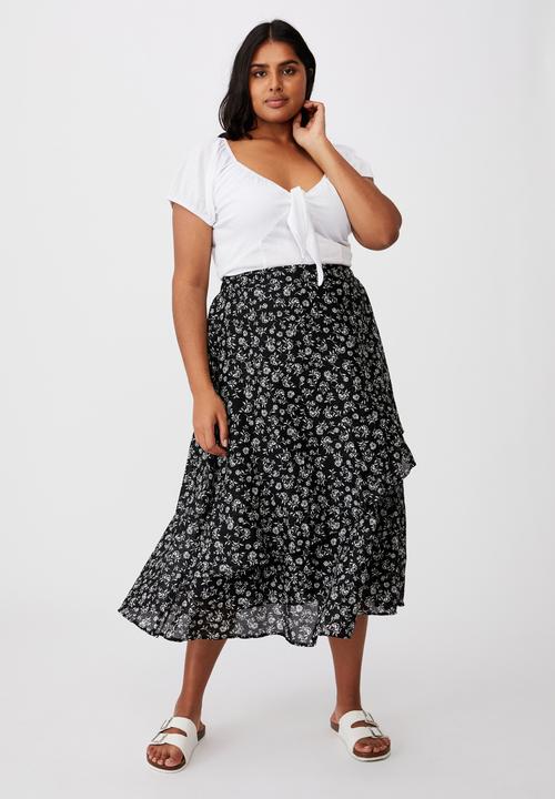 Cotton On - Curve florence frill midi skirt - alex floral black
