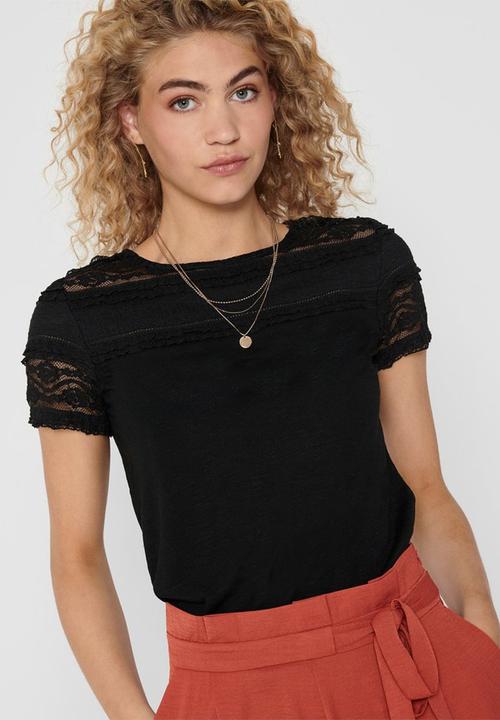 ONLY - Marjorie short sleeve mix top - black
