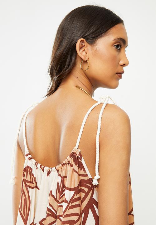 VELVET - Trapeze mini dress with rope tunneled neckline - beige