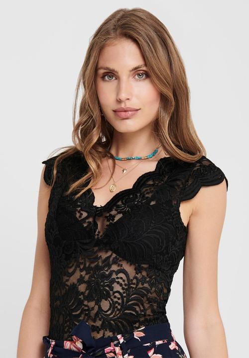 ONLY - Alba short sleeve v-neck top - black