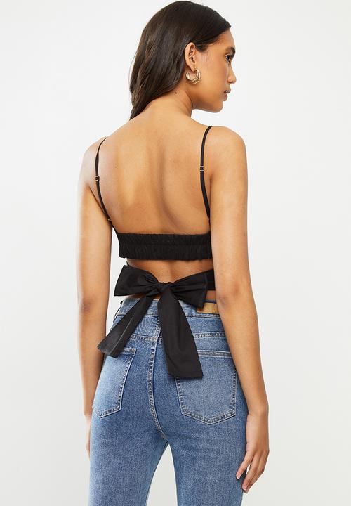 VELVET - Wrap tie back crop top bralette - black