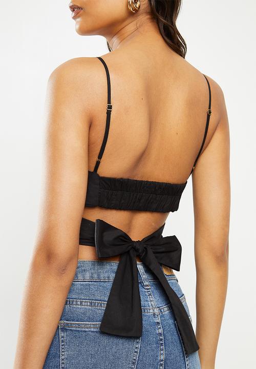 VELVET - Wrap tie back crop top bralette - black