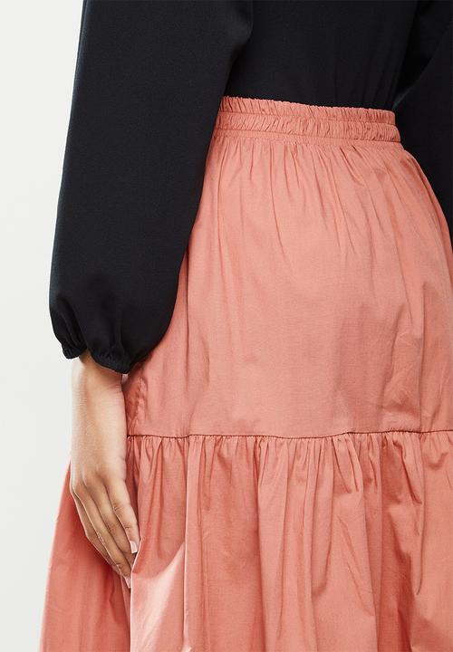 VELVET - Poplin tiered midi skirt - rose