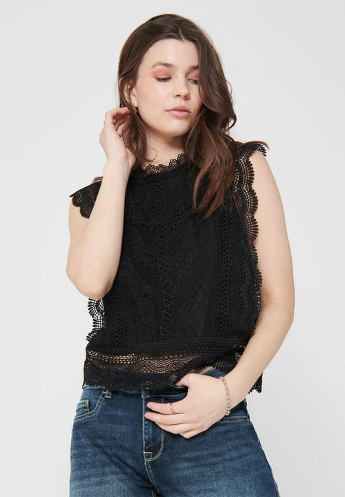 ONLY - Karo sleeveless lace top wvn - black