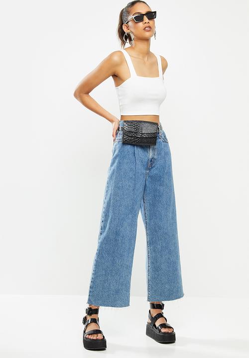 Blake - Ribbed square neck crop top - white 