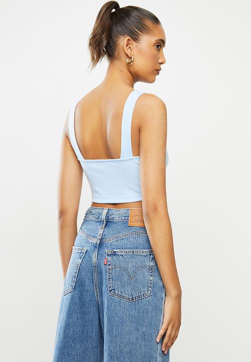 Blake - Ribbed square neck crop top - blue