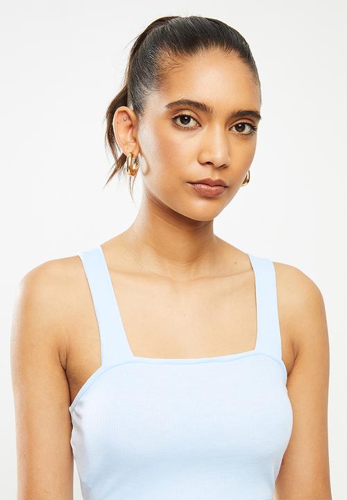 Blake - Ribbed square neck crop top - blue