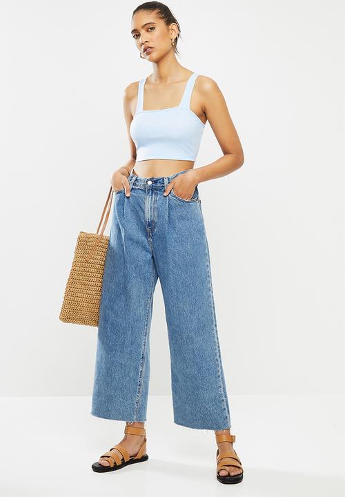 Blake - Ribbed square neck crop top - blue