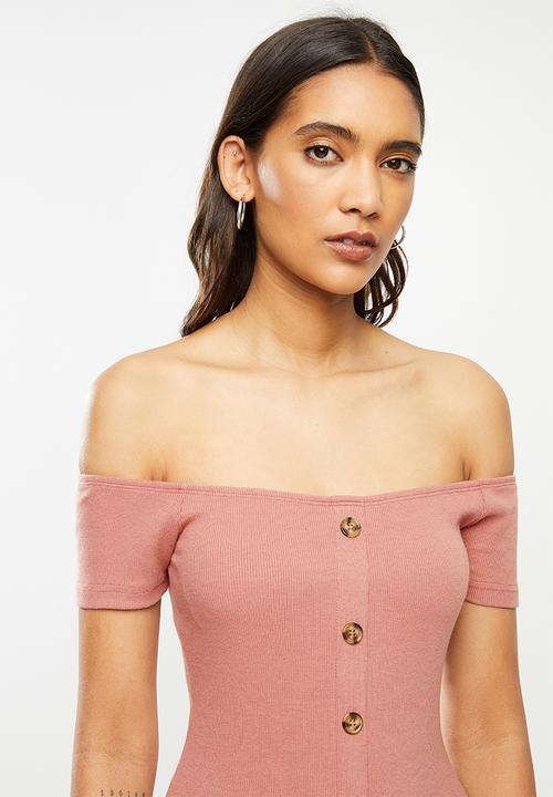 STYLE REPUBLIC - Rib off shoulder dress - pink