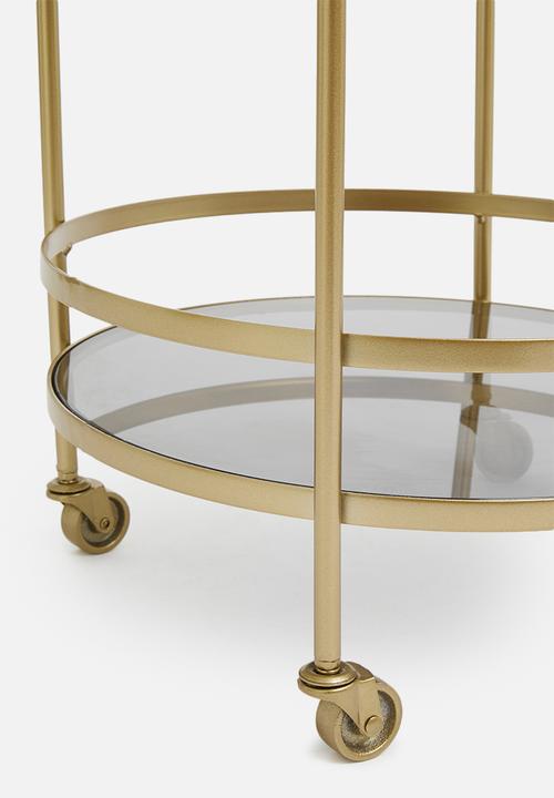 SF Collection - Round smokey drinks trolley - gold