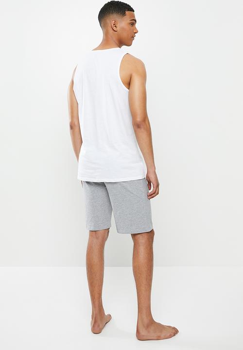 Superbalist - Premium cotton slub vest & knit shorts sleep set - white & grey