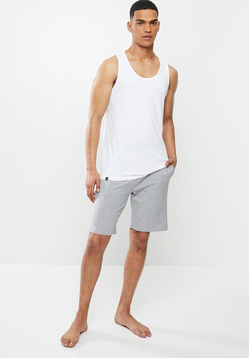 Superbalist - Premium cotton slub vest & knit shorts sleep set - white & grey