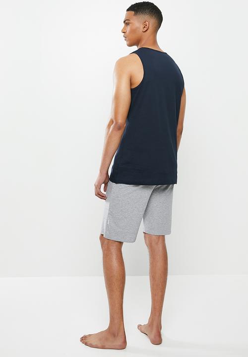 Superbalist - Premium cotton slub vest & knit shorts sleep set - navy & grey