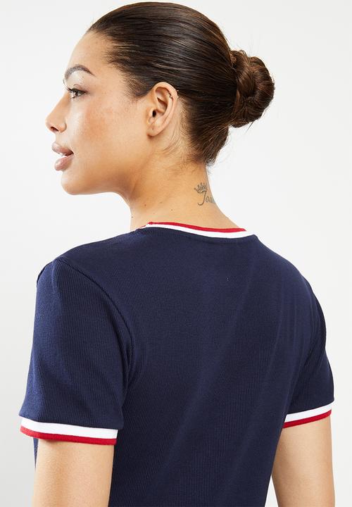 POLO - Jasmine short sleeve ribbed stretch tee - navy
