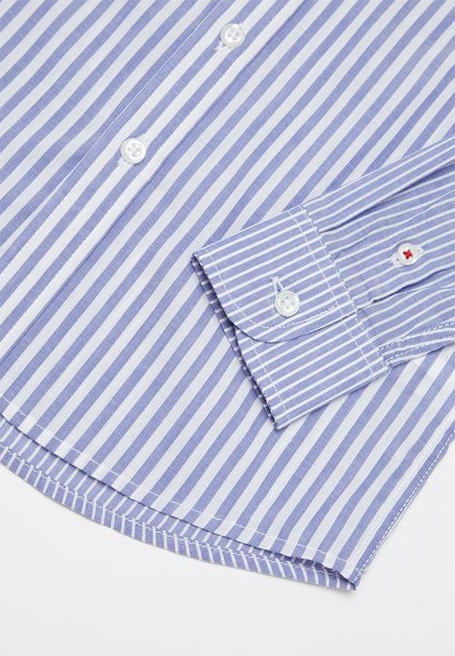 POLO - Boys andrew pattern blocked striped shirt - blue
