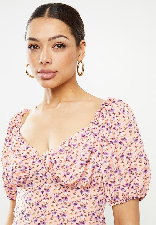Missguided - Milkmaid skater dress floral - pink
