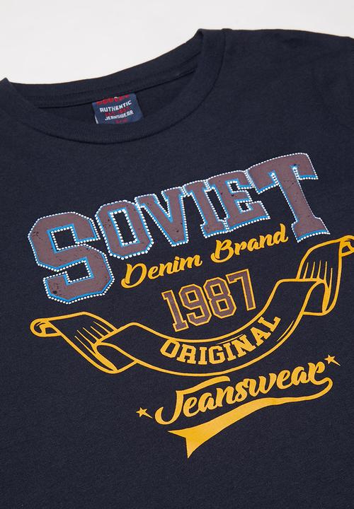 SOVIET - Boys s/slv logo tee - navy