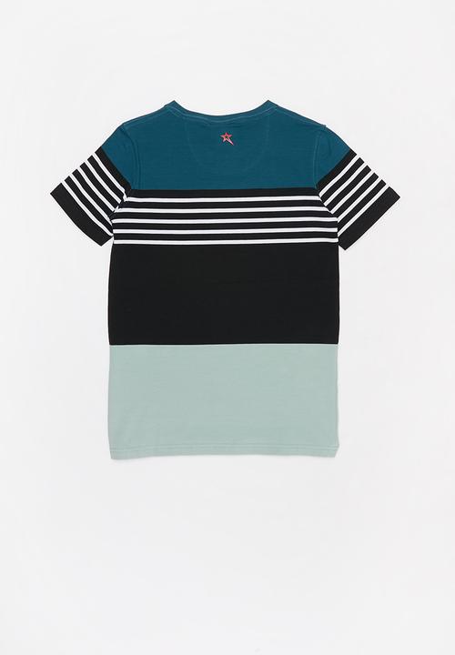 SOVIET - V-neck yarn dye stripe tee -  teal