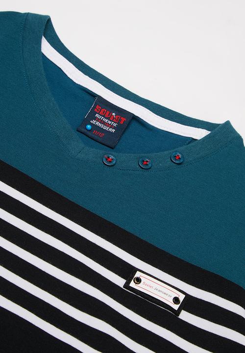 SOVIET - V-neck yarn dye stripe tee -  teal