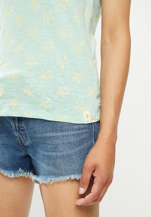 Lizzy - Shukri basic v-neck short sleeve tee - blue & yellow 