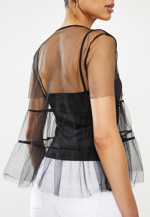 MILLA - Tulle tiered top - black