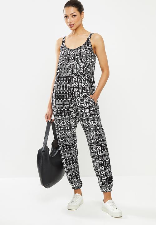 edit - Oversized knit jumpsuit - black aztec