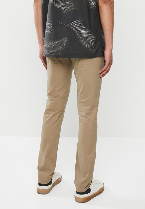 Jonathan D - Stretch cotton trousers with front pleats and side entry pockets - tan