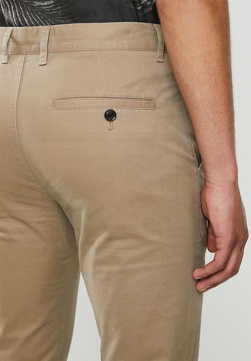 Jonathan D - Stretch cotton trousers with front pleats and side entry pockets - tan