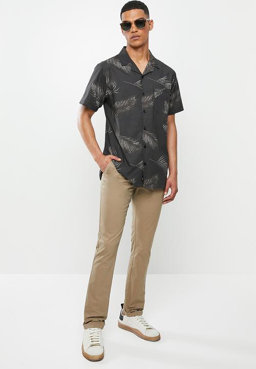 Jonathan D - Stretch cotton trousers with front pleats and side entry pockets - tan