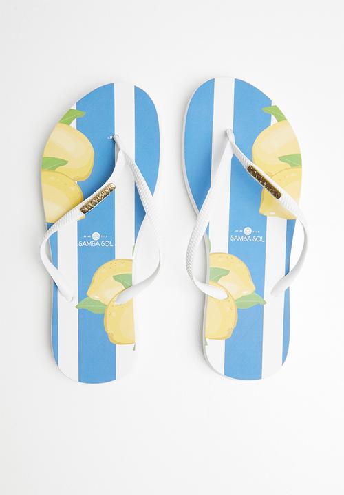 Samba Sol - Capri lemon flip flop - white & blue 