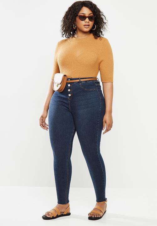 Missguided - Plus button front lawless skinny - deep blue