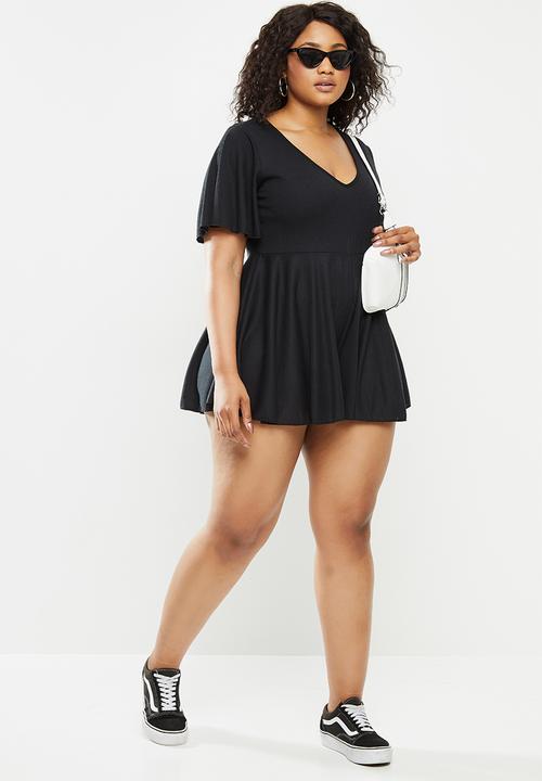 Missguided - Plus size v neck jersey playsuit - black